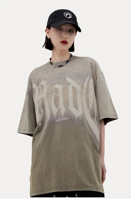 トレンドのアメリカンストリートビッグレタープリント半袖Tシャツ<F-2904>