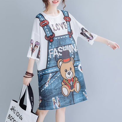 旅行Ｔシャツ 夏 レディース 膝丈 プリント 大きいサイズ ゆったりさらっと涼しい <F-656>