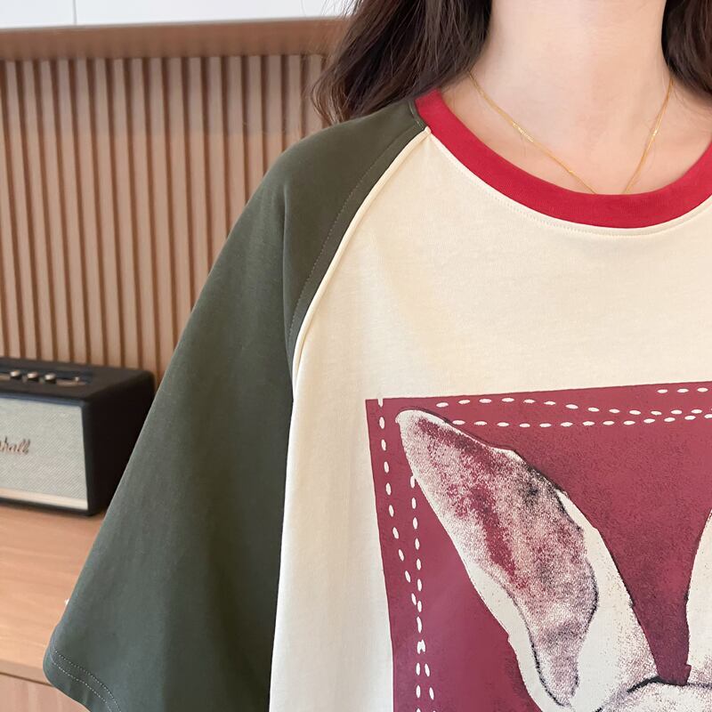 絶対欲しい プリント 個性派 切り替え 全2色 半袖 Tシャツ ＜F-8545＞