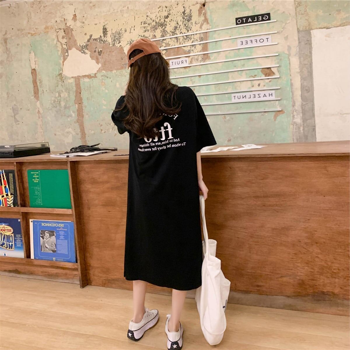 美人度アップ プリント チャーミング Tシャツ カットソー ワンピース＜F-3602＞
