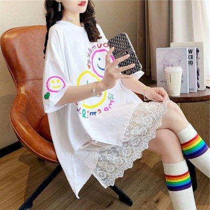 新作 ロゴ レイヤード風 プリント ゆったり 半袖 Ｔシャツ 全3色<F-4948>