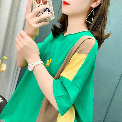 スタイリッシュ 切り替え 一目惚れ プリント Tシャツ カットソー＜F-3628＞