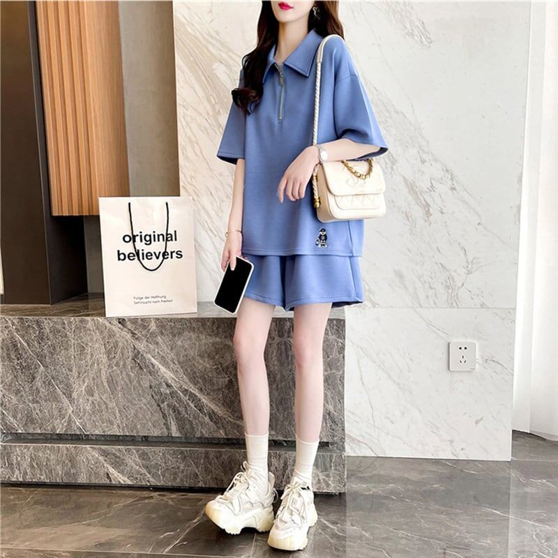 ファッション 切り替え ゆったり感アップ Tシャツ＋ショートパンツ セットアップ＜F-3616＞