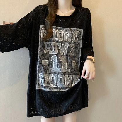 超人気 アバンギャルド 絶対流行 レース プリント全2色 半袖TシャツF-8798