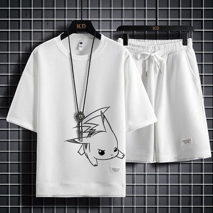 男女兼用 上質 プリント Tシャツ & ショーツ セットアップ F-7063