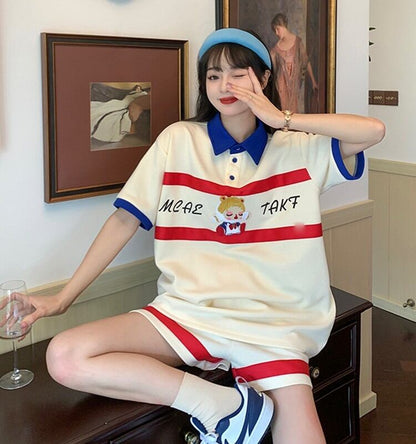数量限定 プリント切り替え カジュアル 半袖Ｔシャツⅹパンツセット全2色 <F-8665>
