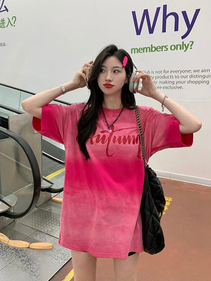 レイジースタイルドーパミングラデーションタイダイオールマッチ半袖Tシャツ<F-2895>