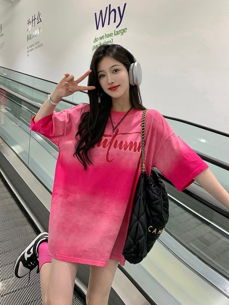 レイジースタイルドーパミングラデーションタイダイオールマッチ半袖Tシャツ<F-2895>