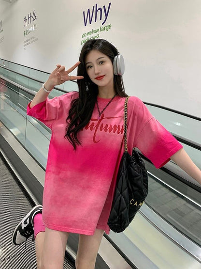 レイジースタイルドーパミングラデーションタイダイオールマッチ半袖Tシャツ<F-2895>
