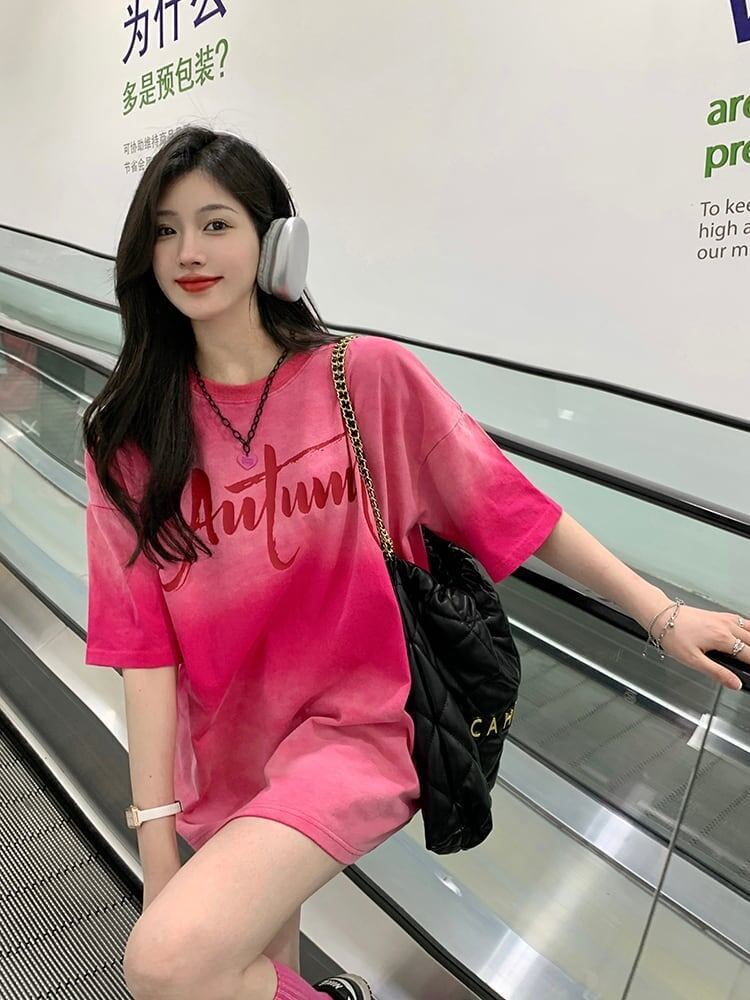 レイジースタイルドーパミングラデーションタイダイオールマッチ半袖Tシャツ<F-2895>