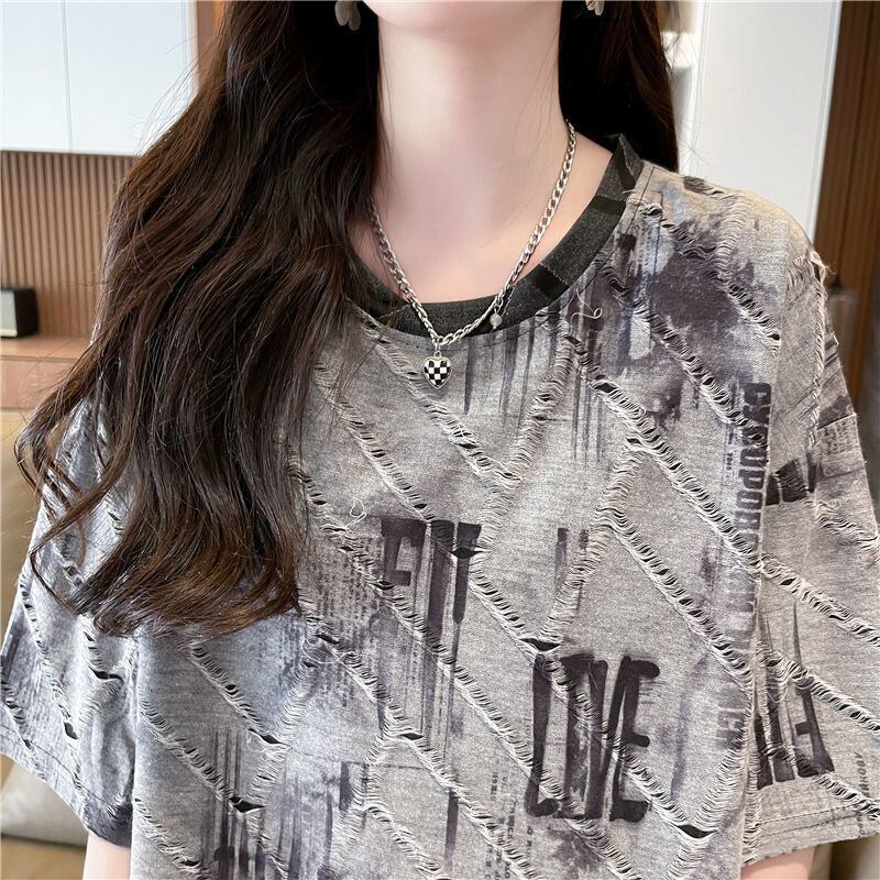 話題沸騰中 カジュアル 個性派 プリント ゆったり 半袖Tシャツ＜F-8572＞