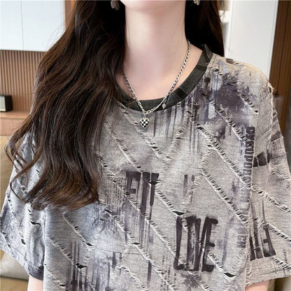 話題沸騰中 カジュアル 個性派 プリント ゆったり 半袖Tシャツ＜F-8572＞