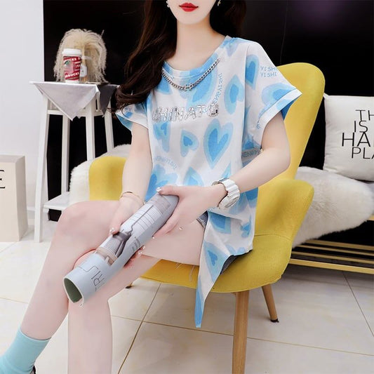 ゆったり感アップ 3色選択可 オシャレ度満点 プリント Tシャツ カットソー＜F-3100＞
