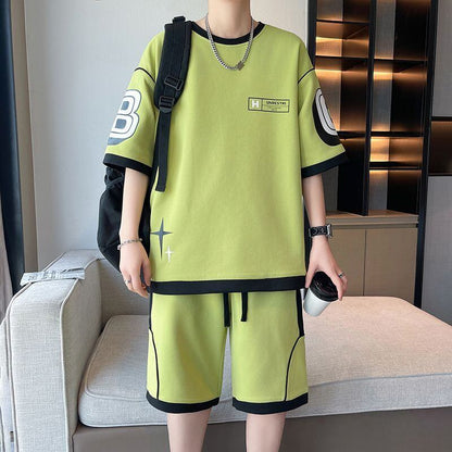 早い者勝ち カジュアル ファッション 切り替え 全3色 半袖ＴシャツⅹパンツセットF-8950