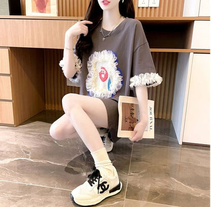新作 好感度満載 個性的なデザイン ラウンドネック Tシャツ カットソー＜F-8405＞