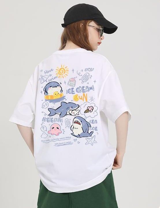 売り切れ必至 4色選択 ポップなプリントが夏に映えるプリント 半袖Tシャツ＜F-9327＞