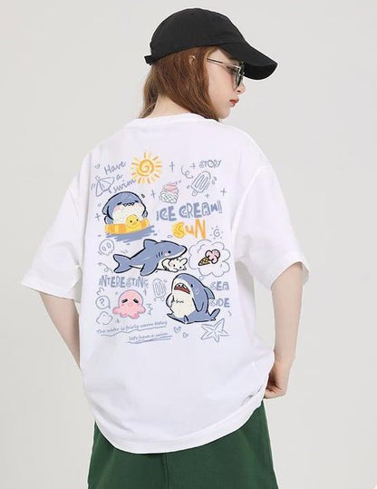 売り切れ必至 4色選択 ポップなプリントが夏に映えるプリント 半袖Tシャツ＜F-9327＞