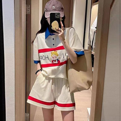 数量限定 プリント切り替え カジュアル 半袖Ｔシャツⅹパンツセット全2色 <F-8665>