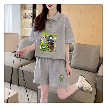 超人気 プリント カジュアル 半袖Ｔシャツⅹパンツセット全3色 <F-8528>