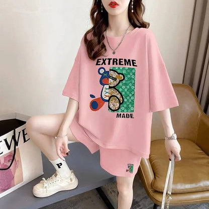 真夏も快適 全4色 軽くて涼しくて可愛い！カジュアル 半袖 Tシャツ ショートパンツ セットアップ ＜F-9204＞