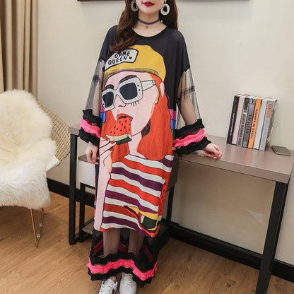 【ランキング上位】プリント   お洒落 ロングTシャツワンピース ＜F-887＞