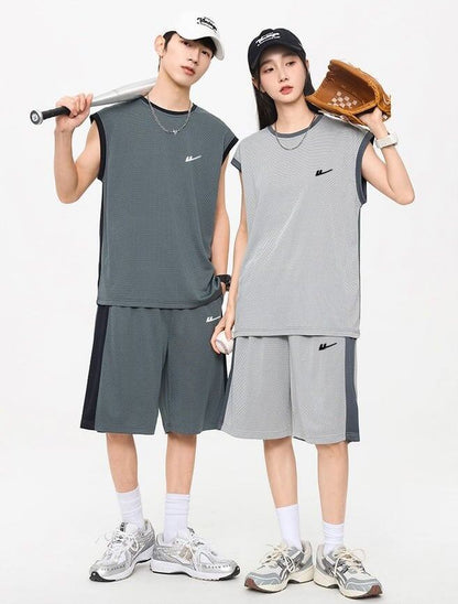 売り切れ必至 ファッション 超人気 男女兼用 ノースリーブＴシャツⅹパンツセット全5色<F-8754>