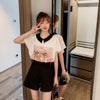 美人度アップ シフォン スウィート 半袖 Tシャツ ショートパンツ セットアップ ＜F-9234＞