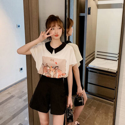 美人度アップ シフォン スウィート 半袖 Tシャツ ショートパンツ セットアップ ＜F-9234＞