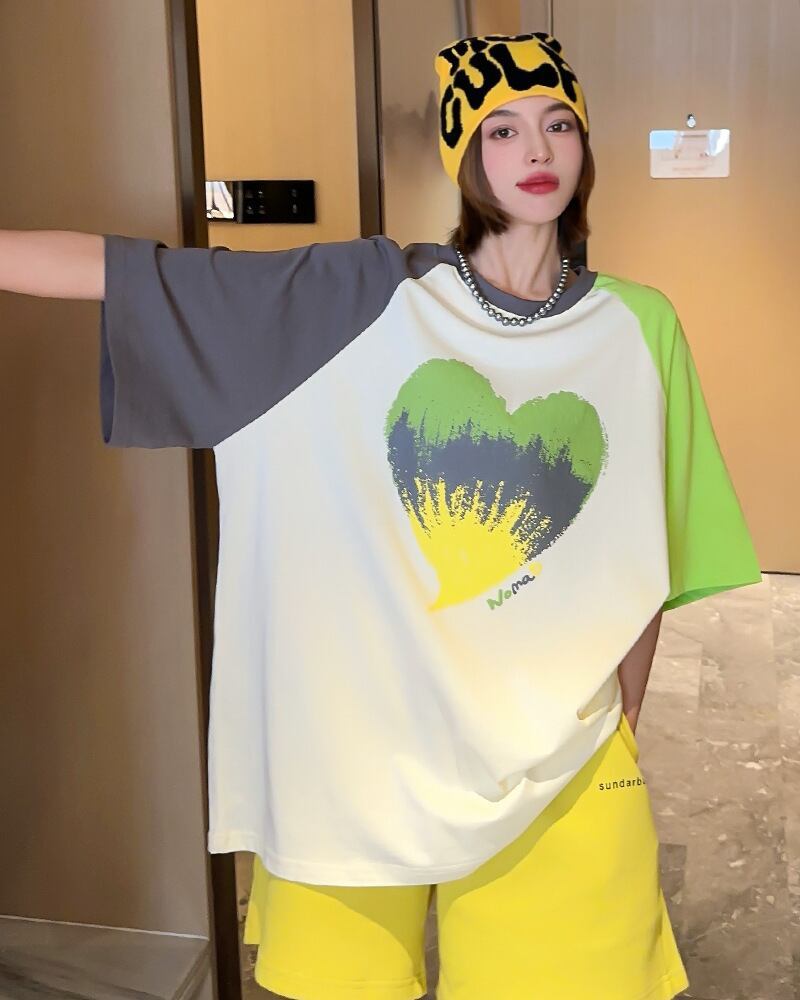 絶対欲しい プリント ロゴ カラーマッチング ゆったり 3色半袖Tシャツ＜F-8383＞
