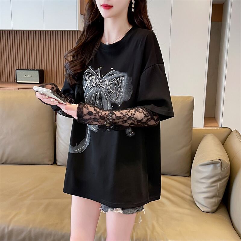 話題沸騰中 レイヤード風 美人度アップ ルーズ Tシャツ ＜F-8707＞