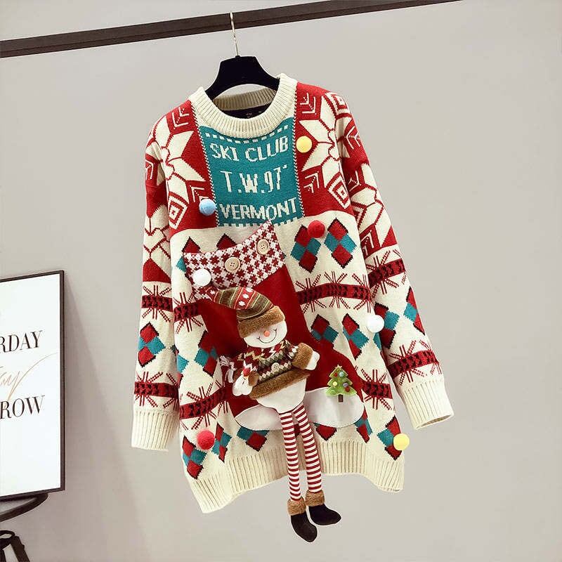 絶対欲しいクリスマスロゴゆったりニットセーター全2色   <F-4557>