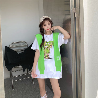 早い者勝ち 早い者勝ち 絶対流行 カジュアル 2色選択 Tシャツ+カウルネック<F-11153>