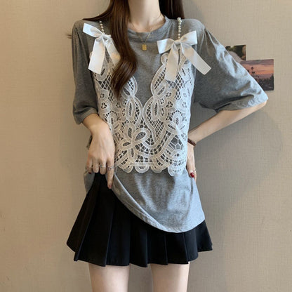 ファッション感満々 ロング丈 ゆったり 2色半袖Tシャツ＜F-10995＞