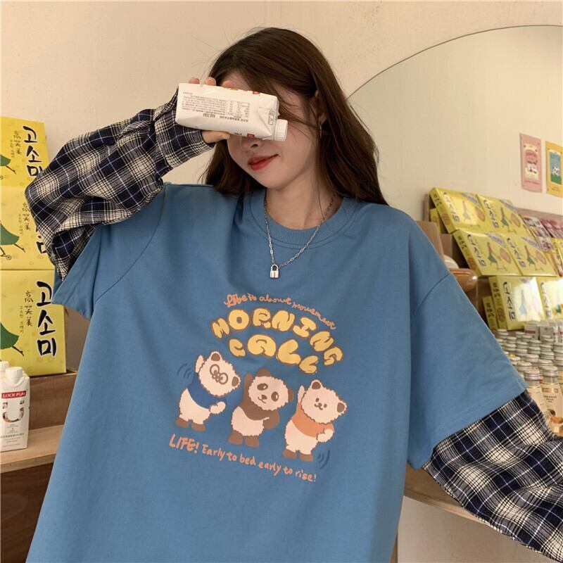 オシャレ度満点 ラウンドネック 個性的なデザイン カートゥーンプリント Tシャツ＜F-2257＞