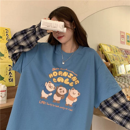 オシャレ度満点 ラウンドネック 個性的なデザイン カートゥーンプリント Tシャツ＜F-2257＞