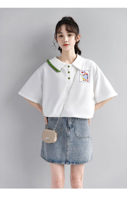 絶対欲しい キュート 定番シンプル 切り替え 全2色 半袖TシャツF-8742