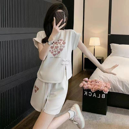 美人度アップ 特別デザイン 上品 半袖 Tシャツ ショートパンツ セットアップ ＜F-8874＞