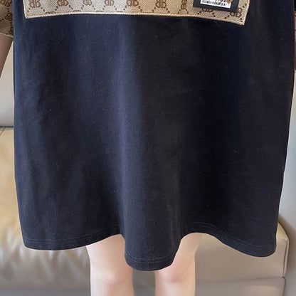 活躍する優秀アイテム 刺繍 個性的なデザイン 切り替え 2色選択 半袖 Tシャツ F-9275