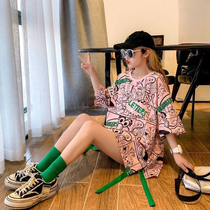超人気 アバンギャルド 個性派 ラウンドネック プリント全2色 半袖Tシャツ<F-8720>