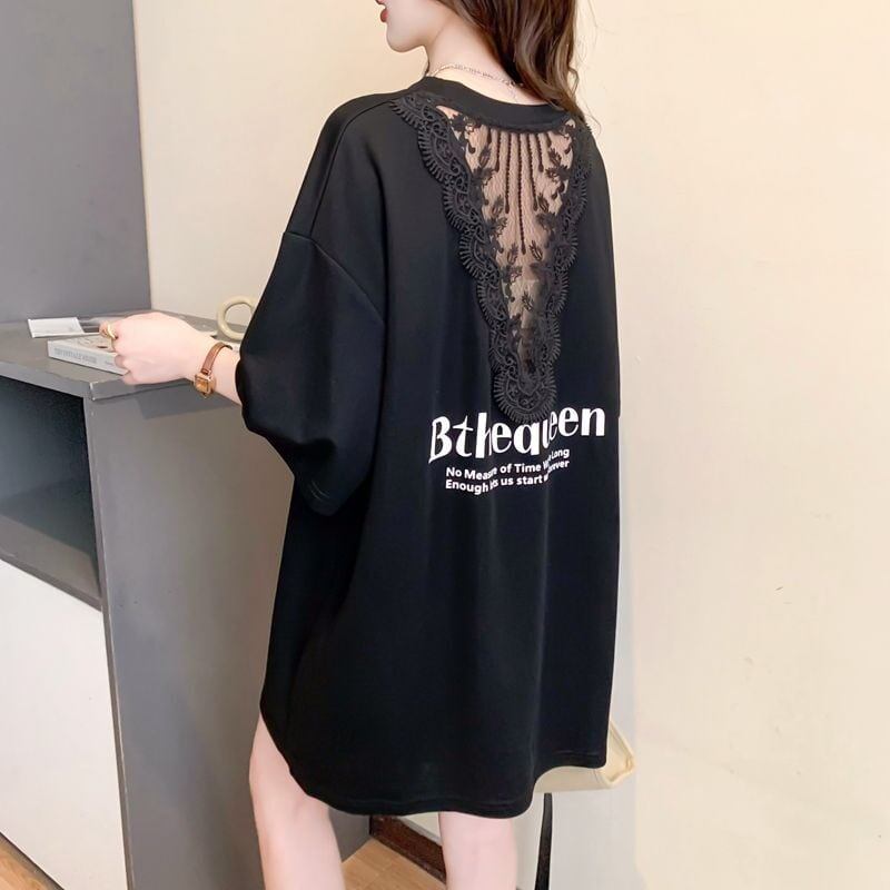 話題沸騰中 レース アバンギャルド 切り替え ホットダイヤモンド 3色選択 半袖Tシャツ＜F-8547＞