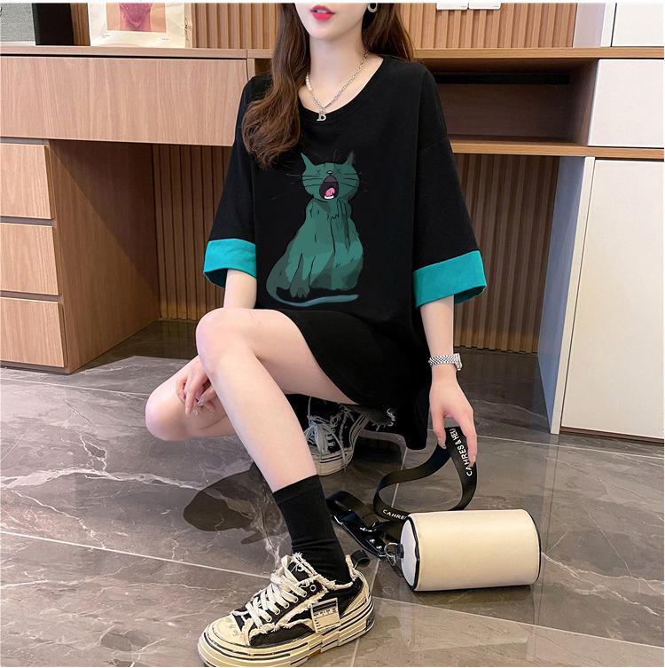 ユニークなデザイン気質のカラーブロック半袖Tシャツ<F-2900>