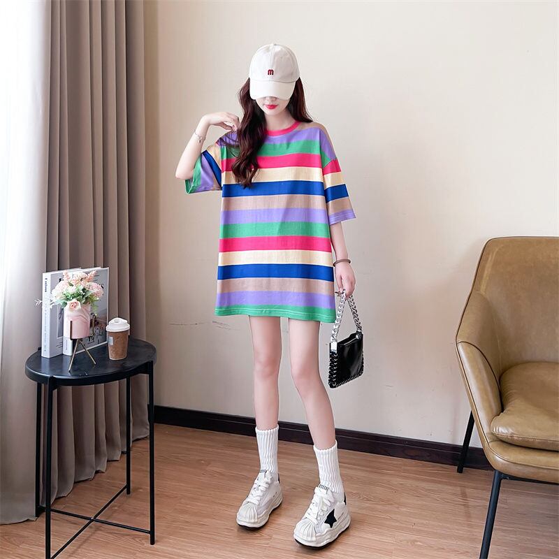 新商品 ストライプ柄 定番シンプル Tシャツ ゆったり半袖＜F-8700＞