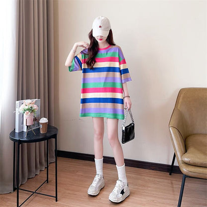 新商品 ストライプ柄 定番シンプル Tシャツ ゆったり半袖＜F-8700＞