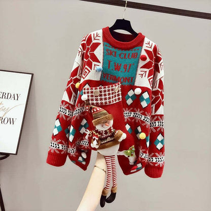 絶対欲しいクリスマスロゴゆったりニットセーター全2色   <F-4557>