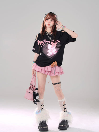 着回し力抜群 レース スウィートプリント 全2色 半袖Tシャツ ＜F-8711＞