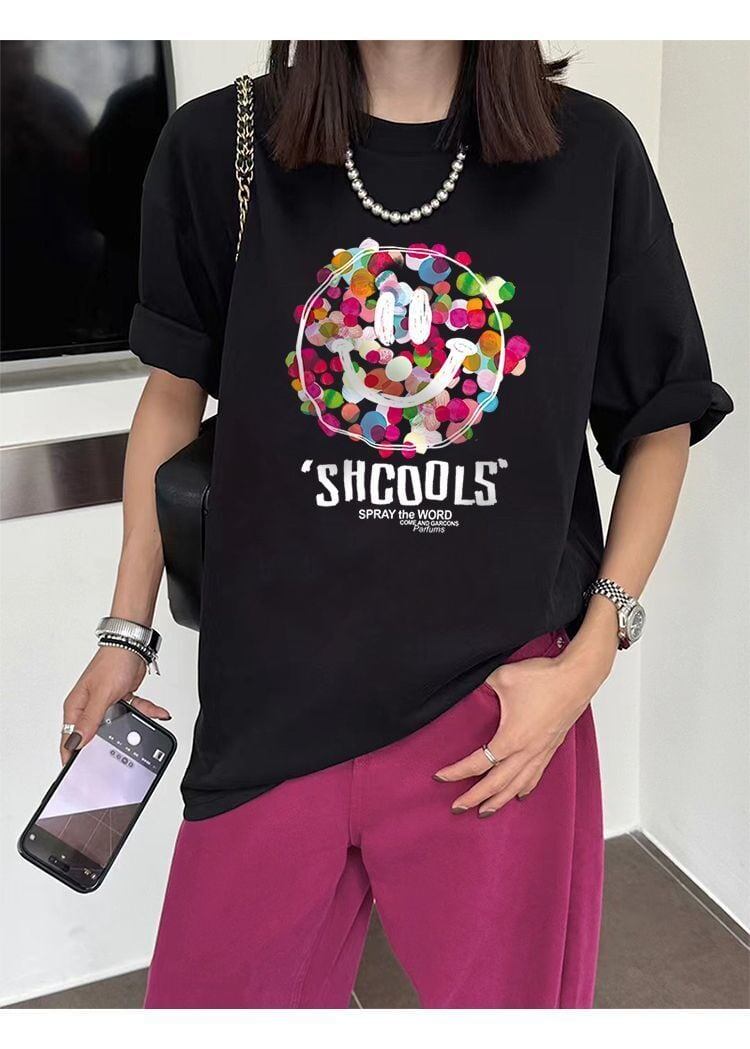 話題沸騰中 スマイリー カジュアル 半袖 Tシャツ <F-8651>
