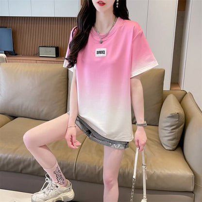 新商品 カジュアル グラデーション プリント 全3色 半袖TシャツF-9214