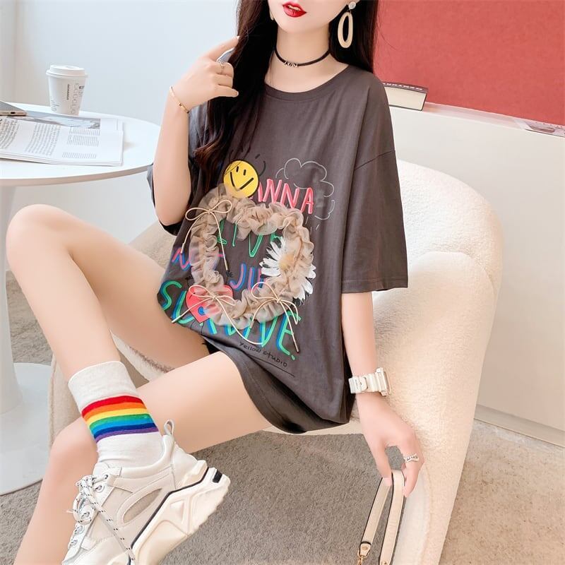 デザイン感   チャーミング Tシャツ カットソー＜F-3529＞