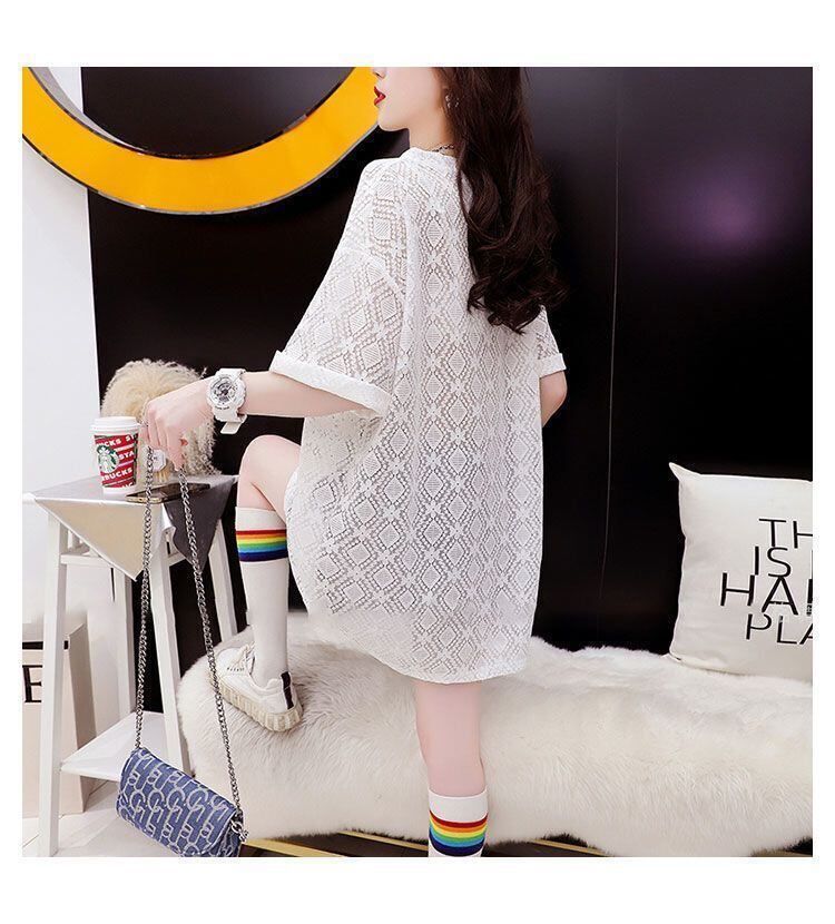 【半額！期間限定！！】新商品 切り替え 一目惚れ 透かし彫り プリント Tシャツ カットソー＜F-8523＞