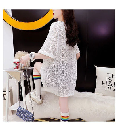 【半額！期間限定！！】新商品 切り替え 一目惚れ 透かし彫り プリント Tシャツ カットソー＜F-8523＞